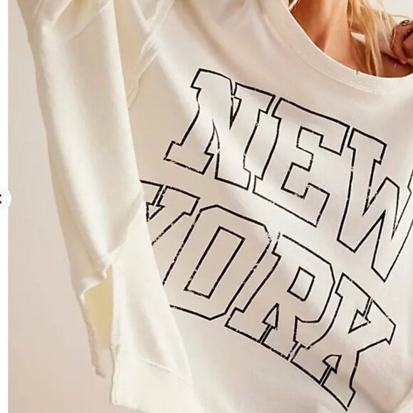 #9  NWT Free People Graphic Camden Pullover in Cloud Combo New York - Picture 2 of 7